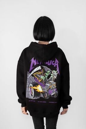 Sekizbiralt Metallica Mor S rt Bask l Siyah Oversize Kapu onlu Sweatshirt Fiyat Yorumlar Trendyol
