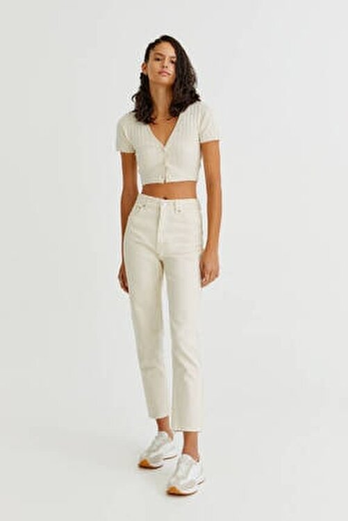 Pull&Bear Jeans mom fit EU: 36 Bianco 40 sconto 53% MODA DONNA Jeans Jeans mom fit Strappato 