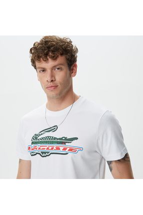 Lacoste Erkek Sport Regular Fit Organik Pamuk Bask l Beyaz T shirt Fiyat Yorumlar Trendyol