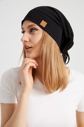 Kadın Siyah, Ip Detaylı Özel Tasarım 4 Mevsim Şapka Bere Buff -ultra Yumuşak Doğal Penye Kumaş