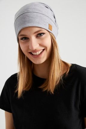 Kadın Gri, Ip Detaylı Trendy Özel Tasarım 4 Mevsim Şapka Bere Buff -ultra Yumuşak Doğal Penye Kumaş
