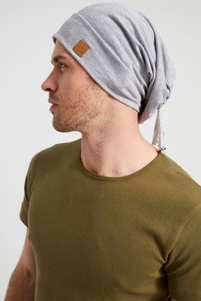 Erkek Gri, Ip Detaylı Özel Tasarım 4 Mevsim Şapka Bere Buff -ultra Yumuşak Doğal Penye Kumaş