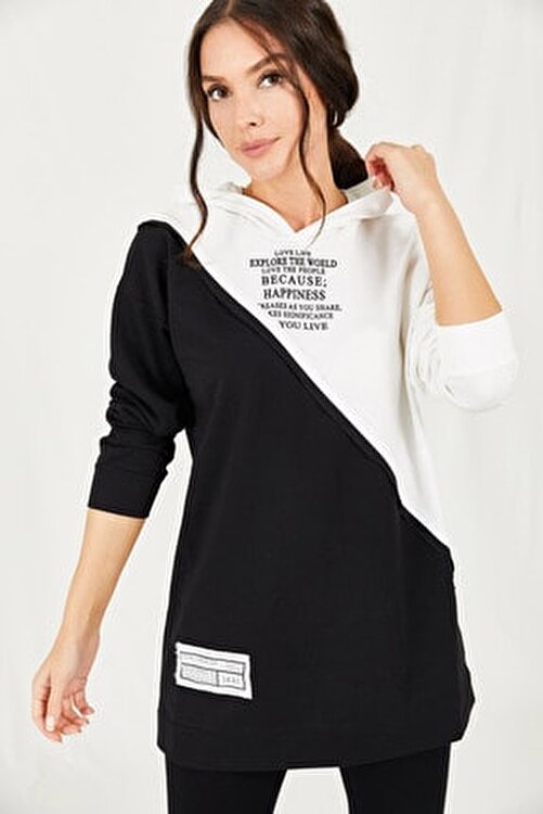 Armonika Kadin Siyah Iki Renk Onu Yazili Kapisonlu Sweatshirt Arm 21k024050 Fiyati Yorumlari Trendyol