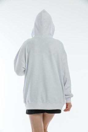 citadium Kad n Beyaz Kapu onlu Fermuarl Uc Iplik Oversize Sweatshirt
