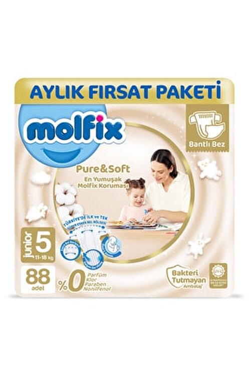 Molfix Pure&Soft Bebek Bezi 5 Beden Junior Aylık Fırsat Paketi 88 Adet 1