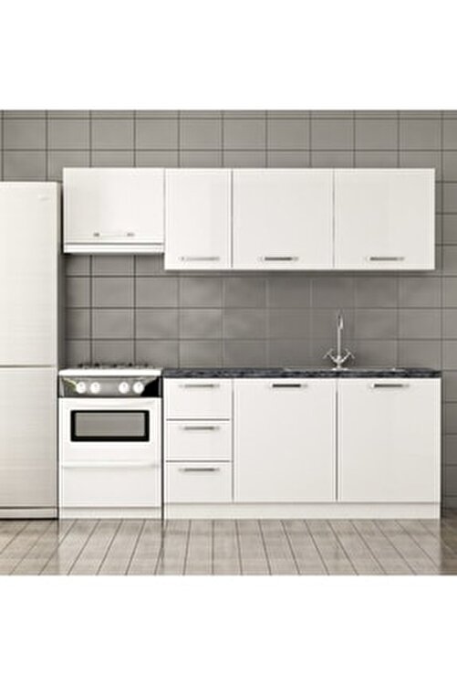 vivense minar 220 cm modern mutfak dolabi parlak beyaz fiyati yorumlari trendyol