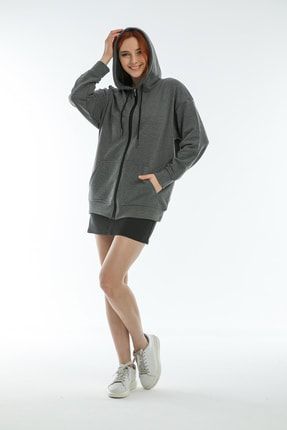 citadium Kad n Fume Kapu onlu Fermuarl Uc Iplik Oversize Sweatshirt Fiyat Yorumlar Trendyol