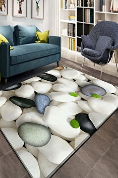 else hali canel siyah beyaz cakil taslari 3d desenli lastikli hali ortusu hali kilifi fiyati yorumlari trendyol