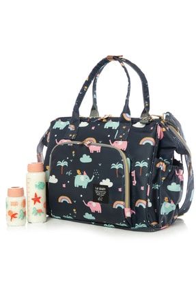 Baggage Bag Fil Desenli Lacivert Omuz Askılı Anne Bebek Bakım Çantası