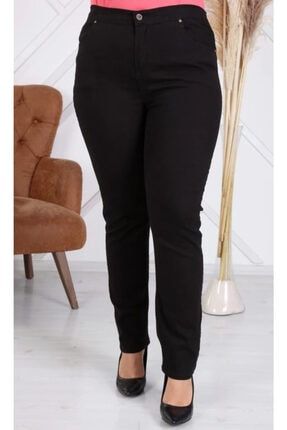 Büyük Beden (44-60) Yüksek Bel Likralı Boru Paça Düz Siyah Pantolon