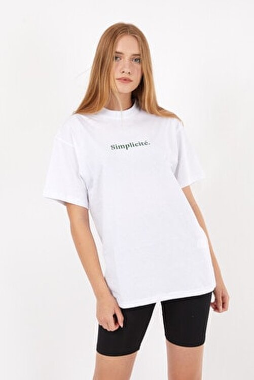 Por Favor Beyaz Oversize Kadın T-shirt 1