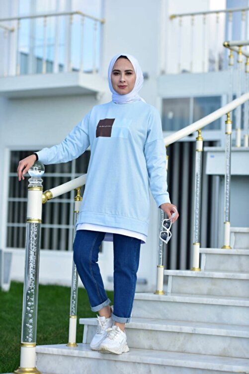 Kadincakombin 1187 009 Baskili Tesettur Sweat Bebe Mavisi Bebe Mavisi Fiyati Yorumlari Trendyol