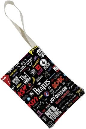 Unisex Rock N Roll Desenli Portföy Clutch Çanta