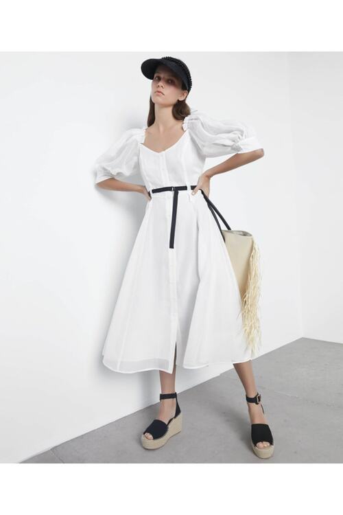 Ipekyol Kadin Beyaz Balon Kol Elbise Fiyati Yorumlari Trendyol