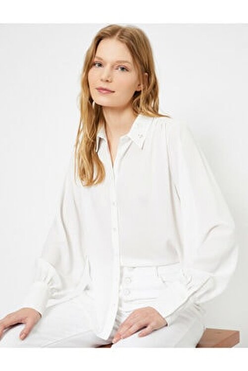 koton kadin ekru yaka detayli gomlek fiyati yorumlari trendyol