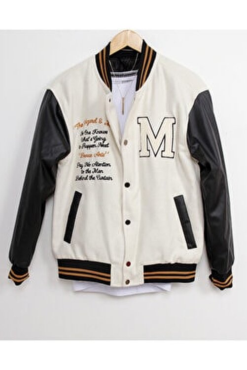 inan store erkek ekru deri kol nakisli kolej ceket mont fiyati yorumlari trendyol