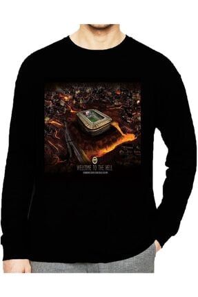 Erkek Siyah Büyük Beden Baskılı Likralı Sweatshirt