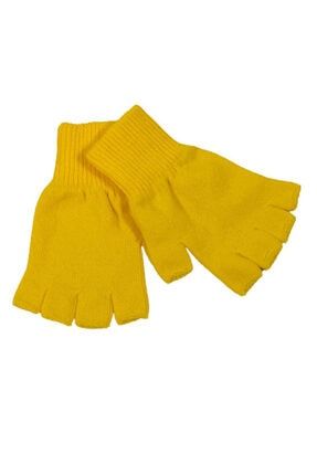 Unisex Çocuk Ayrık Sarısı Parmaksız Kesik Yarım Parmak Kışlık Örme Triko Eldiven 9 - 15 Yaş