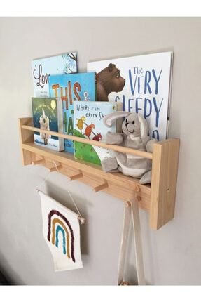 Doğal Ahşap Montessori Kitaplık Çocuk Bebek Odası Askılık Duvar Rafı Yan Uzun