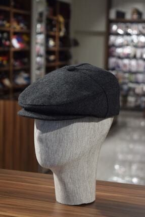 Düğmeli Klasik Kasket Füme Kasket Kaşe Kışlık Kumaş Şapka