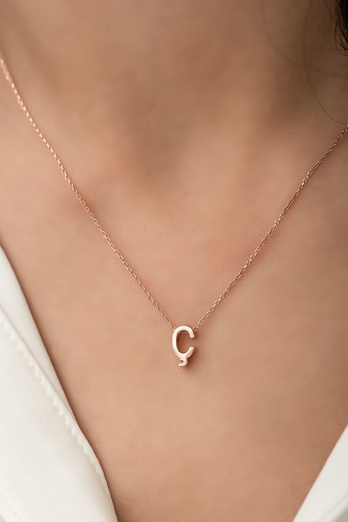 Papatya Silver 14 Ayar Altin Harf Kolye Uc Boyutlu C Harfi Rose Altin Kaplama 14 Ayar Altin Auvps10035 Fiyati Yorumlari Trendyol