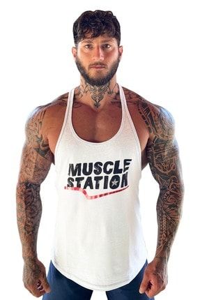 Musclestation Toughman Tank Beyaz Workout Fitness Atlet