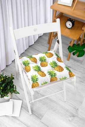 Realhomes Ananas Desenli Dijital Bask Pofidik Kare Sandalye