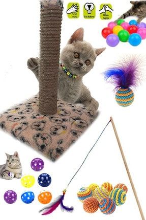 Kedi Tırmalama Tahtası ,sarma Top , Renkli Oyuntopu , Tüylü Top , Kedi Oltası Ve Çıngıraklı Top Set