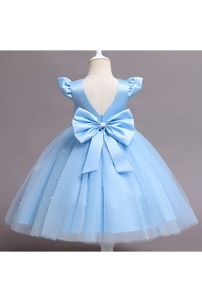 Kurdela Detaylı Açık Mavi Kız Çocuk Tütülü Elbise