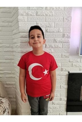 Türk Bayrağı Baskılı Kırmızı Süprem Tişört