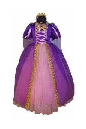 Kız Çocuk Rapunzel Kostüm Doğumgünü Party Elbise Pelerinli Taclı Tarlatanlı Rapunzel Kostüm