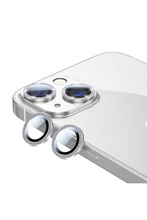 Iphone 13 Ve 13 Mini Uyumlu Swarovski Taşlı Kamera Lens Koruma Koruyucu Silver