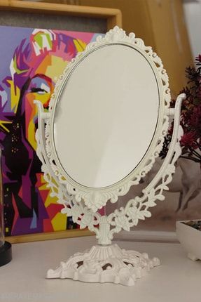 Miraye Store Masaüstü Dekoratif Oval Makyaj Aynası Beyaz