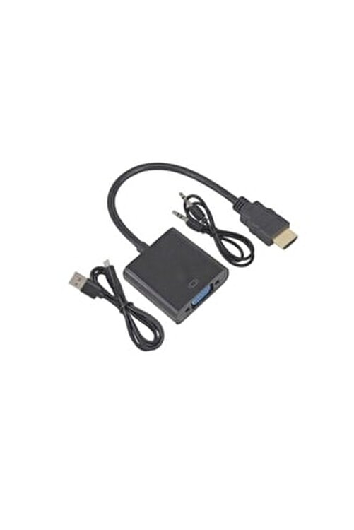 Hdmi To Vga Çevirici Kablosu Micro Usb Güç Siyah Hdmı Dönüştürücü Kablo