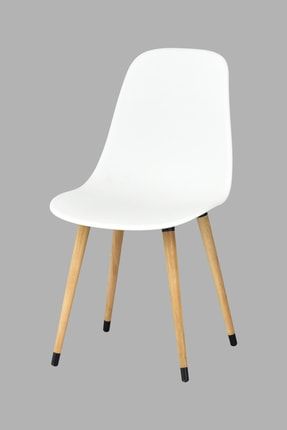 Eames Naturel Ahşap Ayak Plastik Beyaz Sandalye