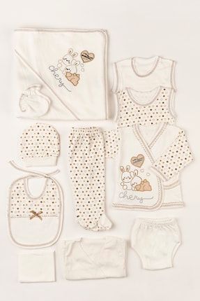 Yenidoğan Kıyafetleri Bebek Kıyafetleri Pamuklu Bebek Kahverengi Tavşanlı 11'li Hastane Çıkışı