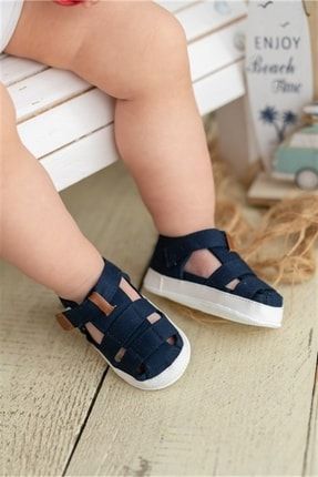 Lacivert Bebek Cırt Cırtlı Sandalet Patik