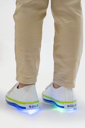 Erkek Çocuk Ortopedik Destekli Beyaz Işıklı Günlük Spor Ayakkabı
