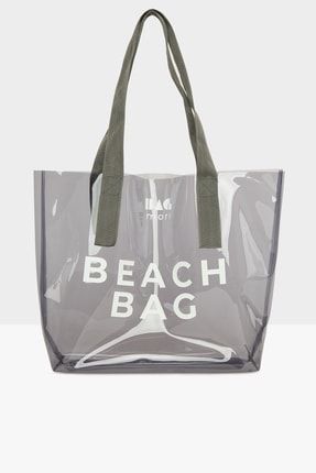 Gri Kadın Beach Bag Baskılı Şeffaf Plaj Çantası M000007257