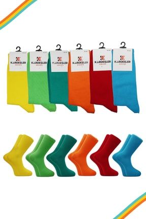 Erkek Çok Renkli Soket Uzun Düz Çorap Dikişsiz 6'lı Paket