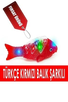 Türkçe Kırmızı Balık Şarkılı Müzikli Işıklı Sesli Yürüyen Balık 23 Cm Pilli Oyuncak Balık
