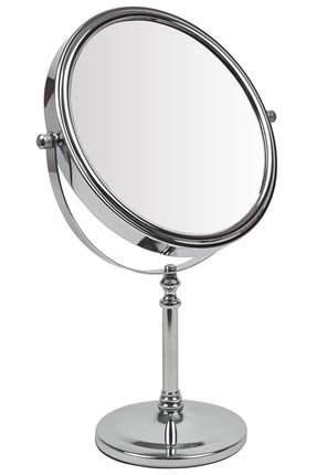 Büyük Boy Krom Makyaj Aynası Çift Taraflı Ayaklı Masa Aynası 5x Büyüteçli 35cm Mb030
