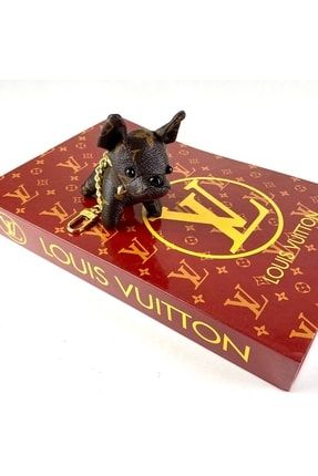 Accessory Bag or keychain Luis Vuitton Plush LV leather dog - Color Black,  Gold Chain