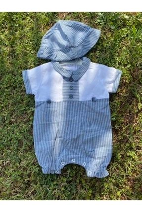 Erkek Bebek Çizgili Tulum Şapka Set