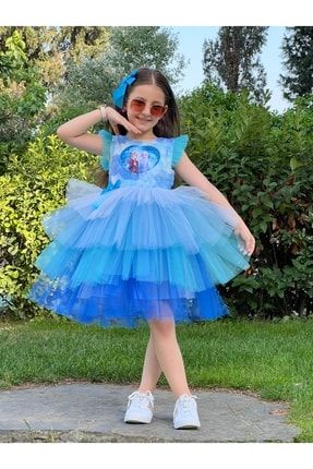 Kız Çocuk Tütülü Pullu Elsa Frozen Elbise