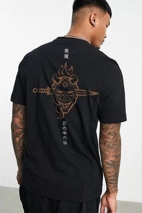 Siyah Tişört Ön Ve Arka Baskılı %100 Orjinal Pamuk Oversize T-shirt