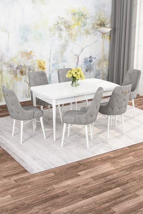 Mona Beyaz 80x132 Açılabilir Mdf Mutfak Masası Takımı 6 Adet Sandalye