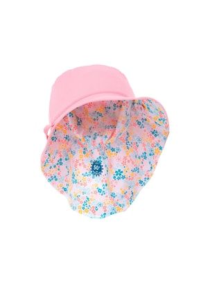 Bebek Şapkası - Uv Korumalı Şapka - Çocuk Şapka - Çift Taraflı- Pembe / Çiçek Baskılı
