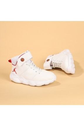 Erkek Kız Çocuk Beyaz-kırmızı Basketbol Ayakkabısı Cırtlı Hafif Günlük Unisex Spor Ayakkabı Rio