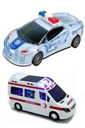 Pilli 112 Ambulans Ve Çek Bırak Korumalı Polis Arabası Müzikli Işıklı Oyuncaklar 2li Set